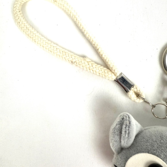 Cute Gray Cat Plush Keychain with Red Gingham Bow - Picture 5 of 9